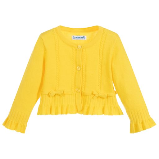 Mayoral-Girls Yellow Cotton Cardigan  | Childrensalon Outlet