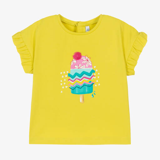 Mayoral-Girls Yellow Cotton Frilled T-Shirt | Childrensalon Outlet