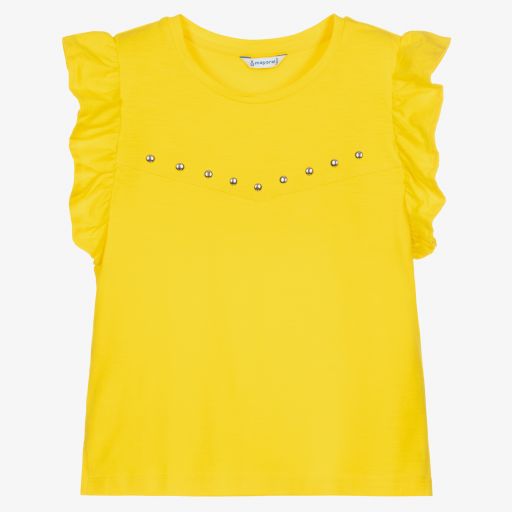 Mayoral-Girls Yellow Cotton T-Shirt | Childrensalon Outlet