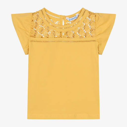 Mayoral-Girls Yellow Cotton T-Shirt | Childrensalon Outlet