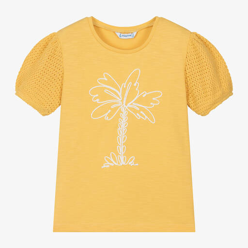 Mayoral-Girls Yellow Cotton T-Shirt | Childrensalon Outlet