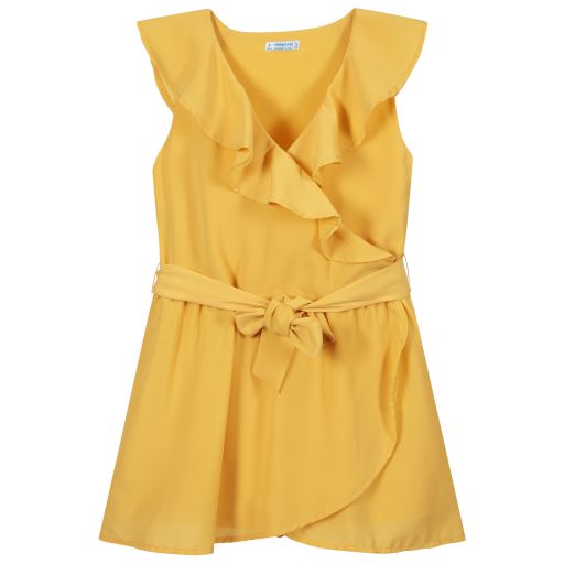 Mayoral-Girls Yellow Crêpe Playsuit | Childrensalon Outlet