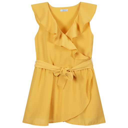 Mayoral-Желтое платье - шорты из крепа для девочек | Childrensalon Outlet