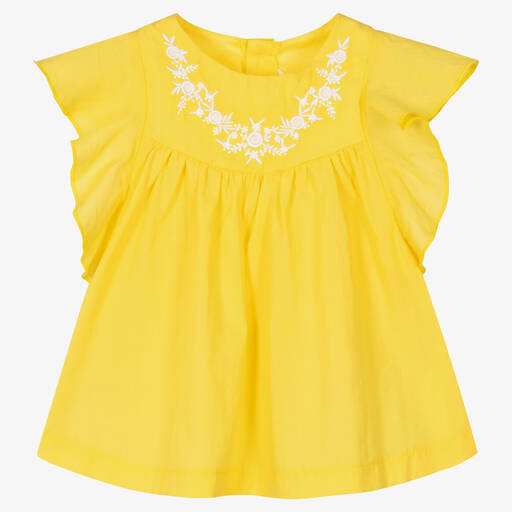 Mayoral-Girls Yellow Embroidered Blouse  | Childrensalon Outlet