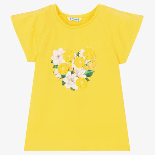 Mayoral-Girls Yellow Floral Print T-Shirt | Childrensalon Outlet