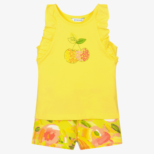 Mayoral-Girls Yellow Floral Shorts Set | Childrensalon Outlet