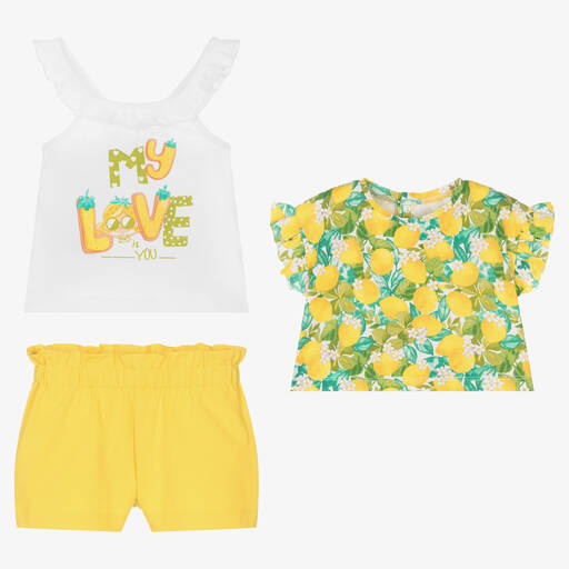 Mayoral-Girls Yellow & Green Lemon Shorts Set | Childrensalon Outlet