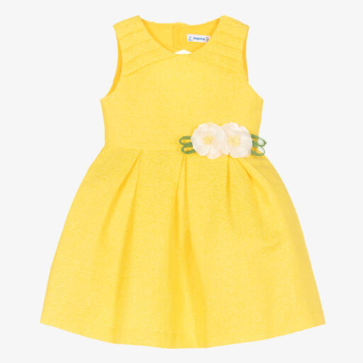 Mayoral-Girls Yellow Jacquard Dress | Childrensalon Outlet