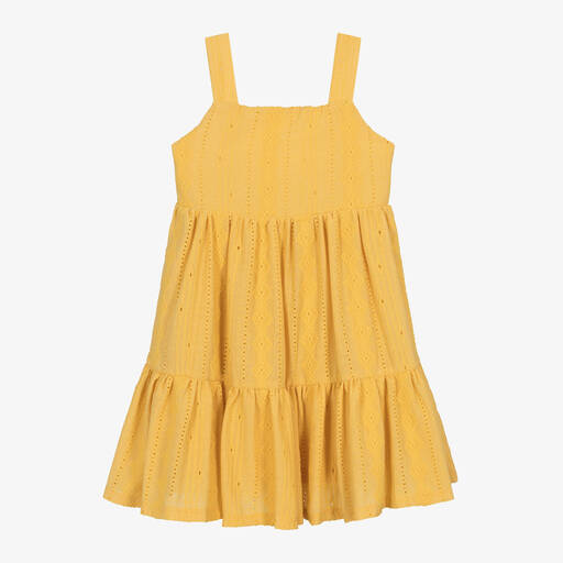 Mayoral-Girls Yellow Sleeveless Embroidered Dress | Childrensalon Outlet
