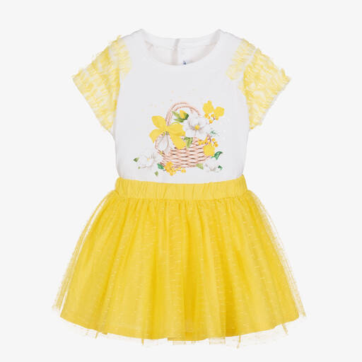 Mayoral-Белый топ и желтая юбка из хлопка | Childrensalon Outlet