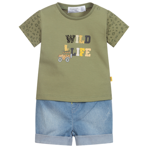 Mayoral Newborn-Shorts-Set mit Safari-Print in Grün und Blau | Childrensalon Outlet