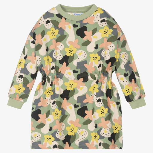 Mayoral-Robe sweatshirt verte à fleurs | Childrensalon Outlet