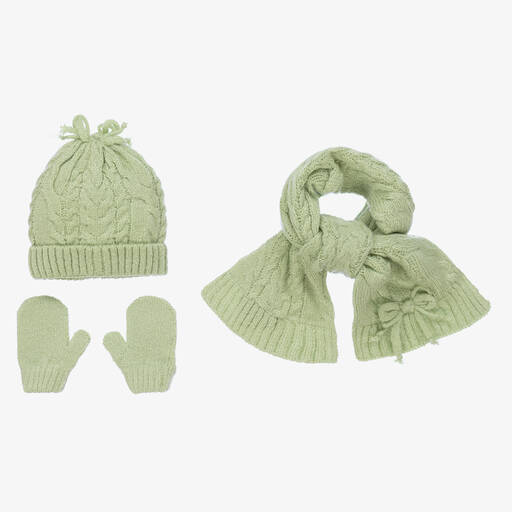 Mayoral-Écharpe, bonnet et moufles verts | Childrensalon Outlet