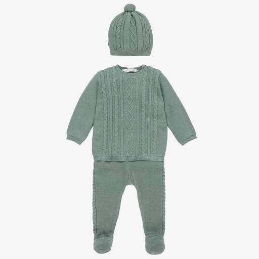 Mayoral Newborn-Green Knit Babysuit & Hat Set | Childrensalon Outlet