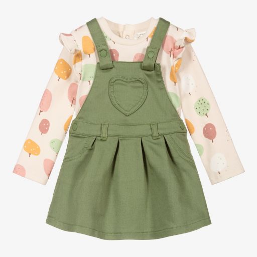 Mayoral Newborn-طقم فستان بينافور قطن لون أخضر وزهري | Childrensalon Outlet
