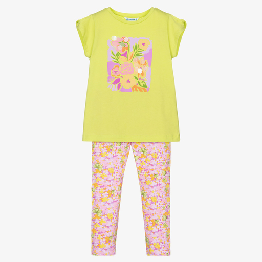 Mayoral-Зеленая футболка и фиолетовые легинсы | Childrensalon Outlet