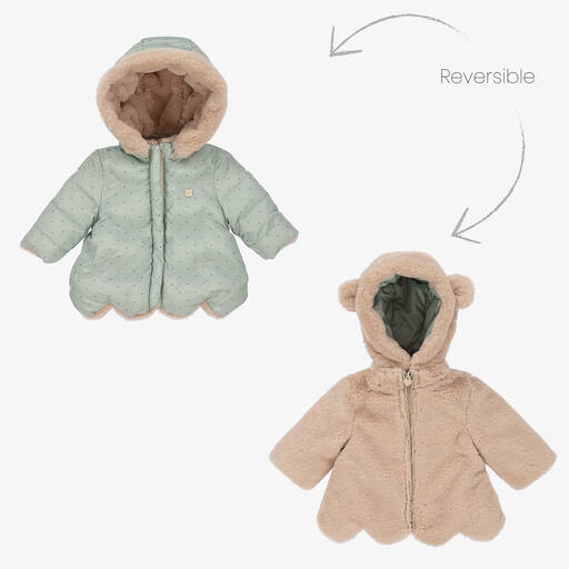Mayoral Newborn-Green Reversible Baby Coat  | Childrensalon Outlet