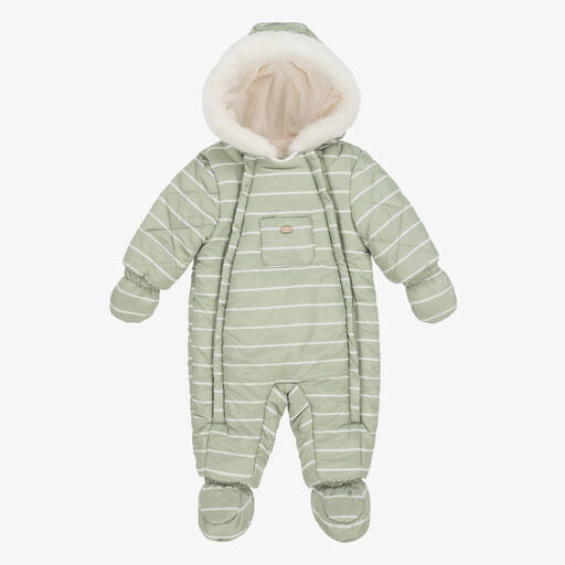 Mayoral-Green Stripe Padded Baby Snowsuit | Childrensalon Outlet
