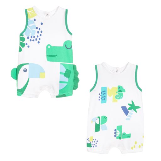 Mayoral Newborn-Green & White Shorties (2 Pack) | Childrensalon Outlet