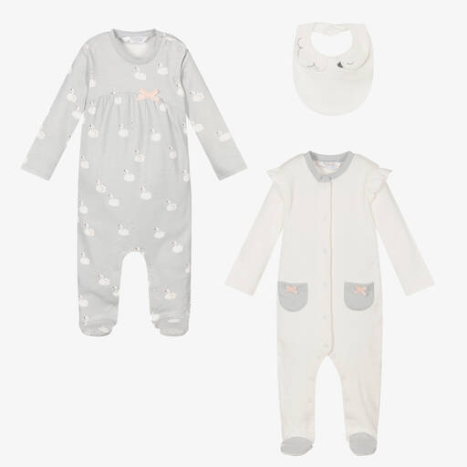 Mayoral Newborn-طقم بيبي غرو قطن مستدام لون عاجي ورمادي للمولودات | Childrensalon Outlet