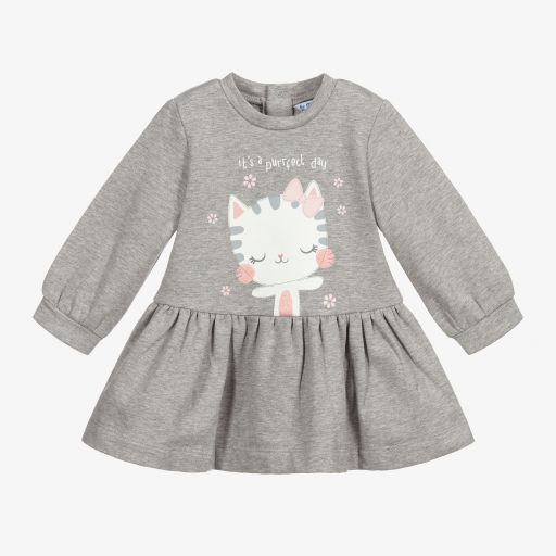 Mayoral-فستان قطن جيرسي لون رمادي | Childrensalon Outlet