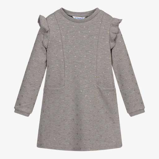 Mayoral-Grey & Gold Polka Dot Dress | Childrensalon Outlet