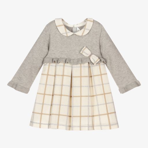 Mayoral Newborn-Grey & Ivory Check Baby Dress | Childrensalon Outlet