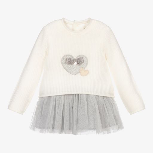 Mayoral Для новорожденных-Серо-кремовое платье с сердечком | Childrensalon Outlet