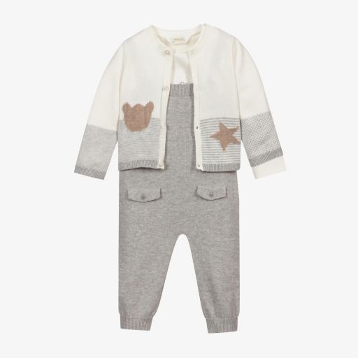 Mayoral Newborn-Grey Knitted Dungaree Set | Childrensalon Outlet