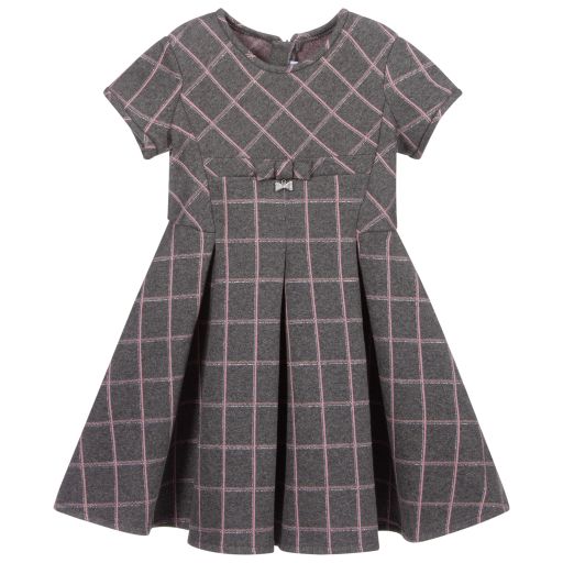 Mayoral-Grey & Pink Check Dress | Childrensalon Outlet