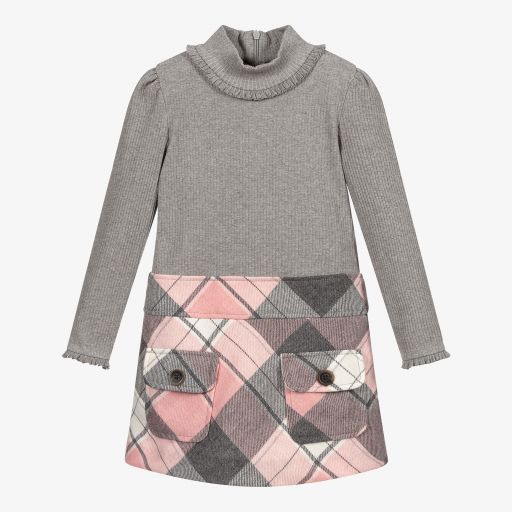 Mayoral-Grey & Pink Checked Dress | Childrensalon Outlet