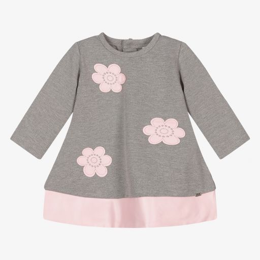 Mayoral-Grey & Pink Flower Dress | Childrensalon Outlet