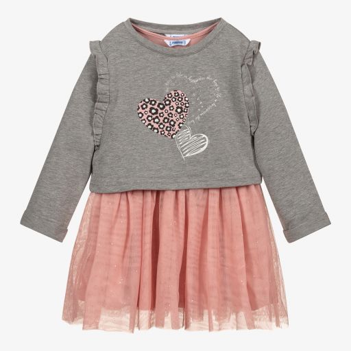 Mayoral-Grey & Pink Tulle Dress Set | Childrensalon Outlet