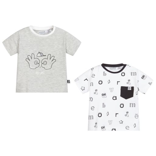 Mayoral Newborn-Grey & White T-Shirts (2 Pack) | Childrensalon Outlet