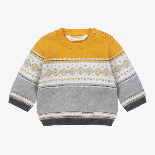 Mayoral-Grey & Yellow Cotton & Wool Knit Sweater | Childrensalon Outlet