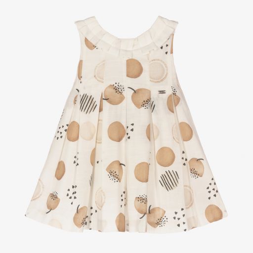 Mayoral-Ivory & Beige Polka Dot Dress | Childrensalon Outlet