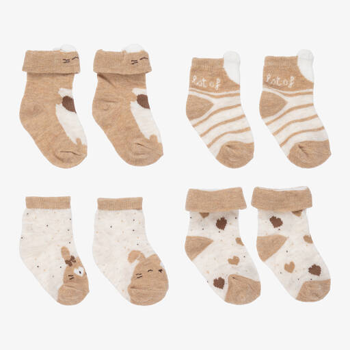 Mayoral Newborn-Ivory & Beige Socks (4 Pack) | Childrensalon Outlet