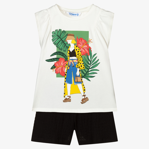 Mayoral-Ivory & Black Shorts Set | Childrensalon Outlet