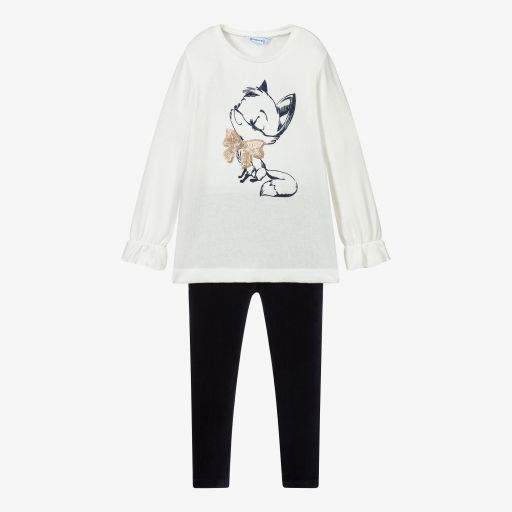 Mayoral-Ivory & Blue Fox Leggings Set | Childrensalon Outlet