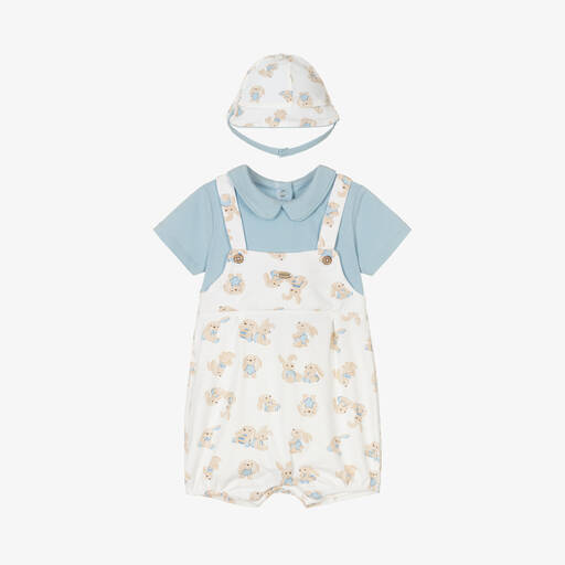Mayoral-Ivory Bunny Print Cotton Babysuit Set | Childrensalon Outlet