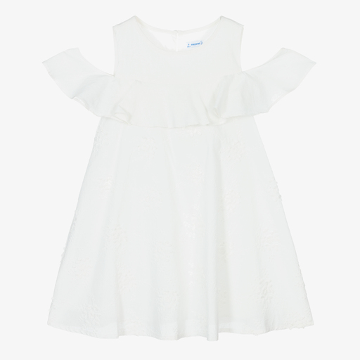 Mayoral-Ivory Cotton Embroidered Dress | Childrensalon Outlet