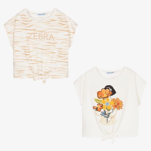 Mayoral-T-shirts ivoire en coton (x 2) | Childrensalon Outlet