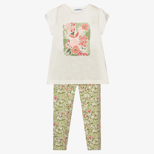 Mayoral-Ivory & Green Leggings Set | Childrensalon Outlet