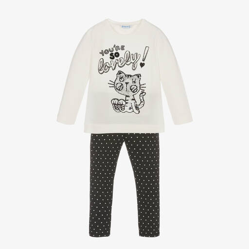 Mayoral-Legging ivoire et gris Chat | Childrensalon Outlet