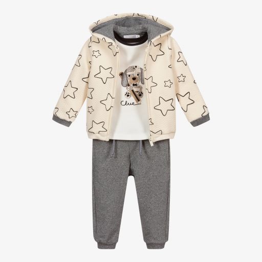 Mayoral Newborn-طقم تراكسوت قطن لون عاجي ورمادي للمواليد | Childrensalon Outlet