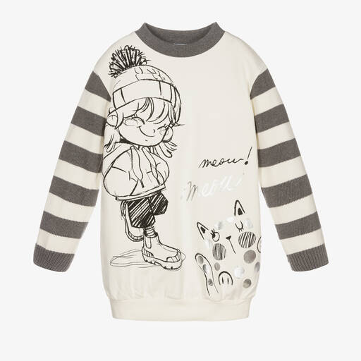 Mayoral-Ivory & Grey Sweatshirt Dress | Childrensalon Outlet