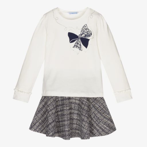 Mayoral-Ivory & Navy Blue Skirt Set | Childrensalon Outlet