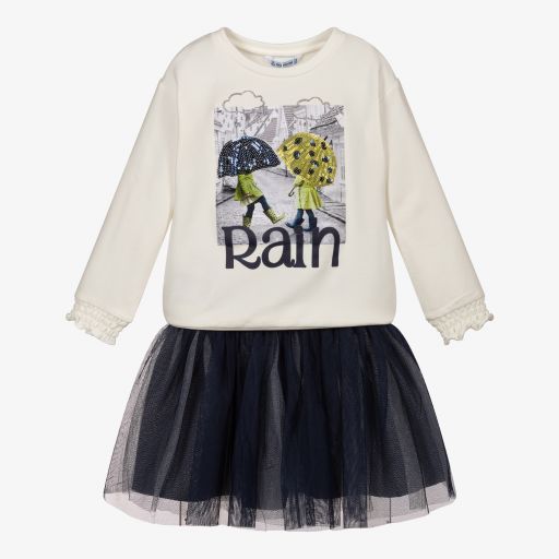 Mayoral-Кремово-синий комплект с юбкой | Childrensalon Outlet