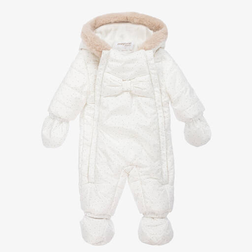 Mayoral Newborn-Ivory Padded Baby Snowsuit | Childrensalon Outlet