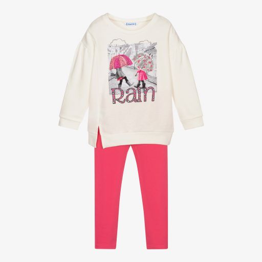 Mayoral-Ivory & Pink Leggings Set | Childrensalon Outlet